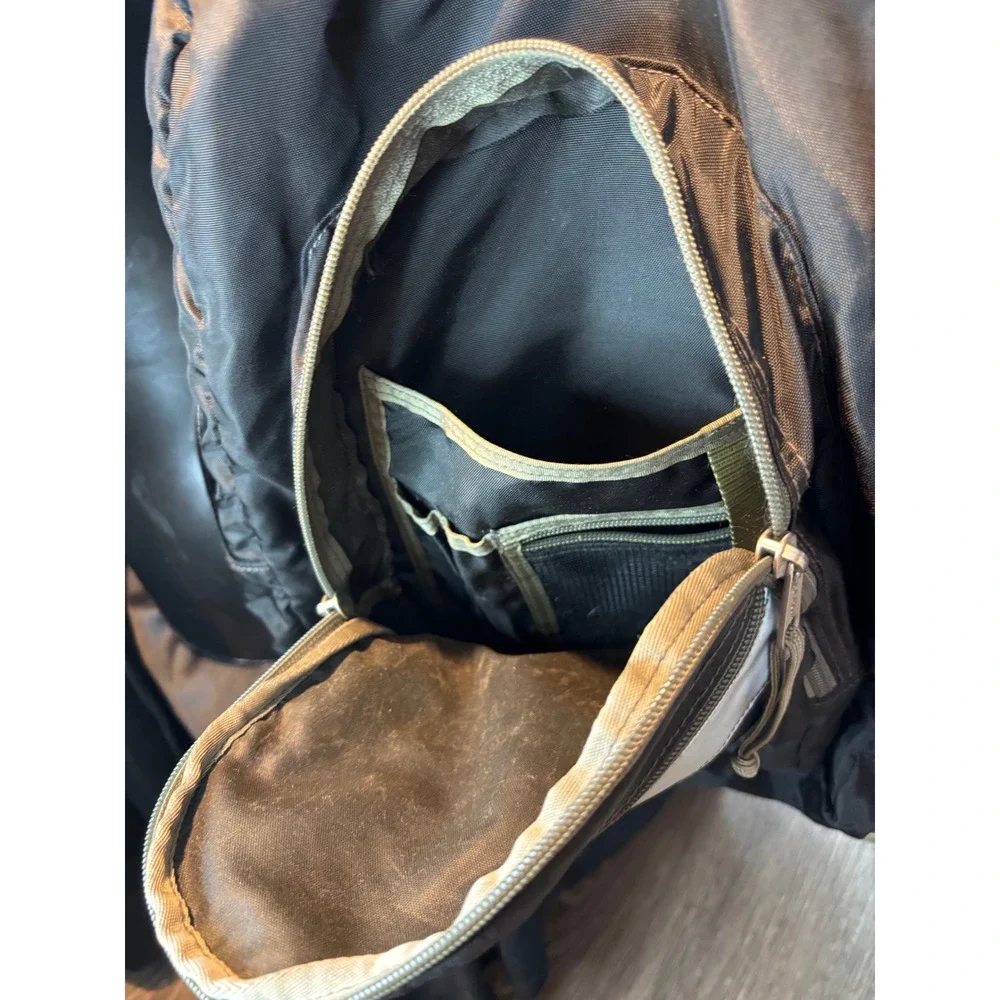 LL Bean Backpack Black Olive Green Reflective Daypack School Travel Bag